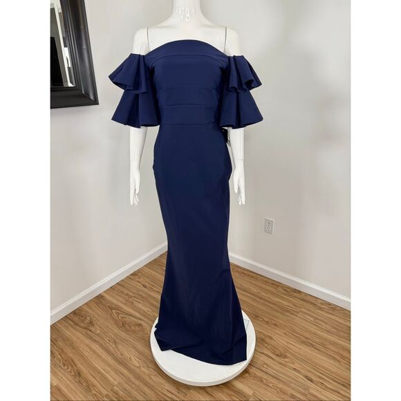 Chiara Boni La Petite Robe Womens Parvati Off-The-Shoulder Gown Blue Notte 8 - Picture 6 of 14